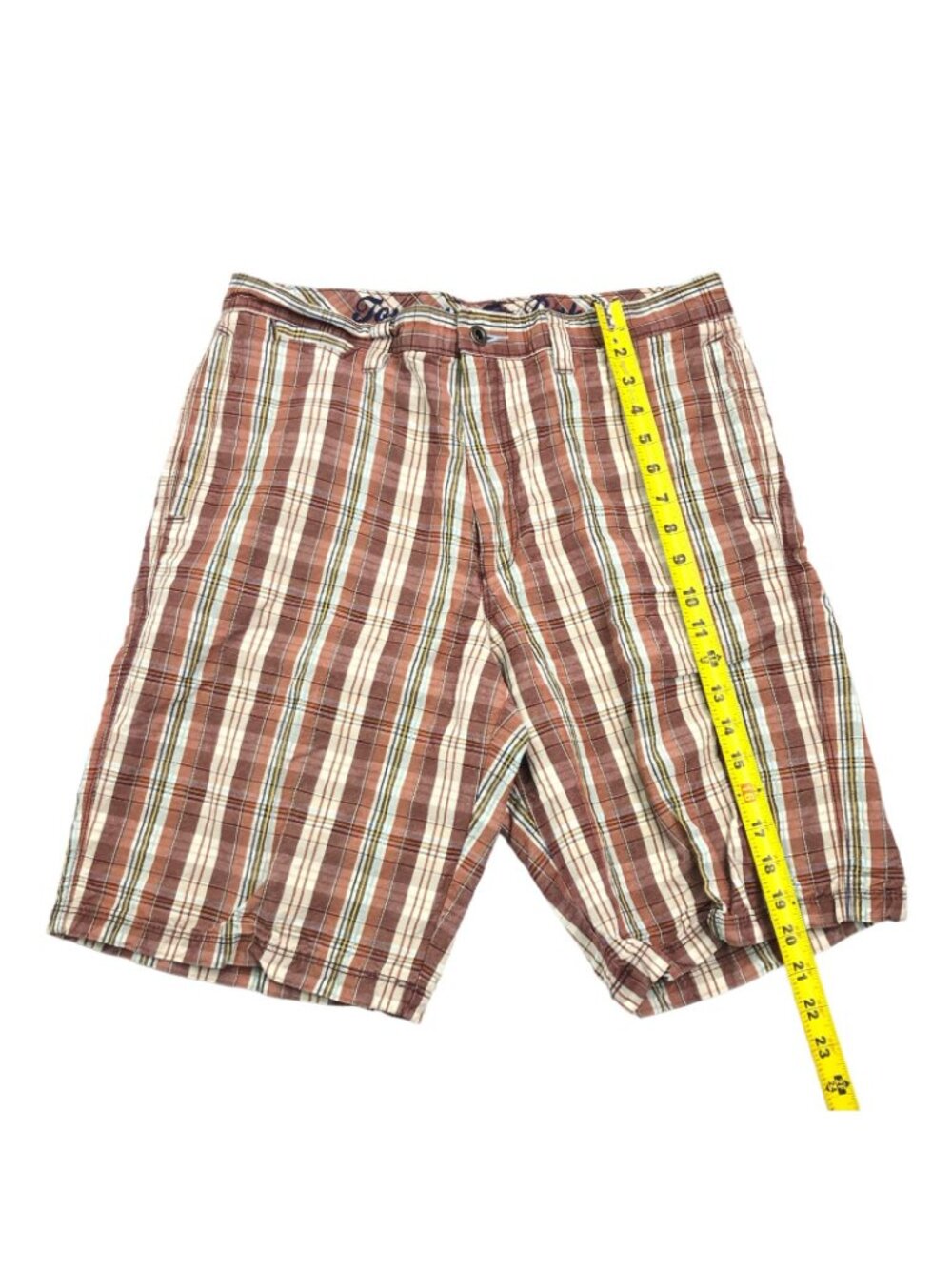 Tommy Bahama Men's Linen/Silk Flat Front Shorts Brown/Teal Plaid • Size 33 - Picture 7 of 7